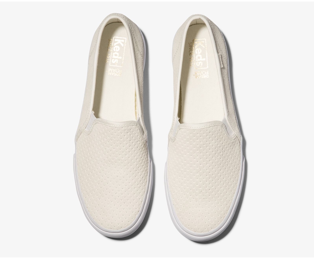 Slip Ons Keds Mujer Blancas - Double Decker Suede - 917-ENXRMD